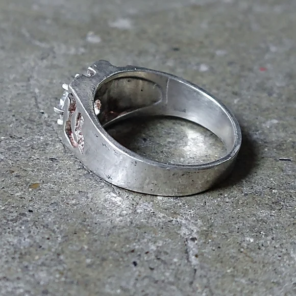 Vintage Sterling Silver Ring Size 9.75 Nugget Clear CZ Brutalist Modern
